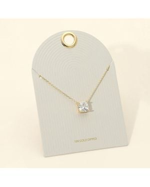 Fashnzfab 18K Dipped Cushion Cut Crystal Pendant Necklace - White