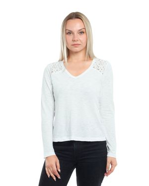Wilt V-Neck Long Sleeve Mixed Media - White