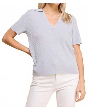 Allie Rose Short Sleeve Textured Polo - Gray