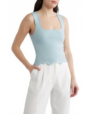 DELUC Ithaca Embroidered Scallop Hem Tank - Blue