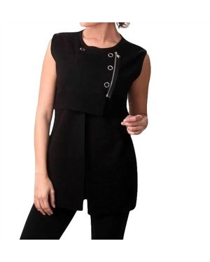 Angel Side Snap & Zip Long Vest - Black