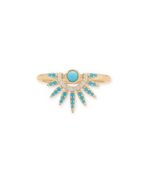 Fashnzfab 14 Karat Plated Synthetic And Cz Spike Ring - Blue