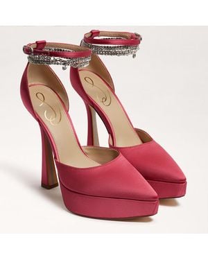 Sam Edelman Andie Pumps Satin Embellished Platform Heel Jobb1386 - Red