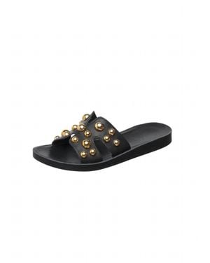 Antelope Leather H-Strap Slide Sandals With Studs - Black