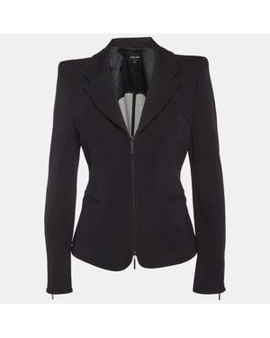 Giorgio Armani Stretch Knit Zip Up Jacket - Black