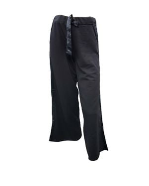 PJ Harlow Kimber Crop French Terry Wide Leg Crop Pant With Satin Stripes - Blue