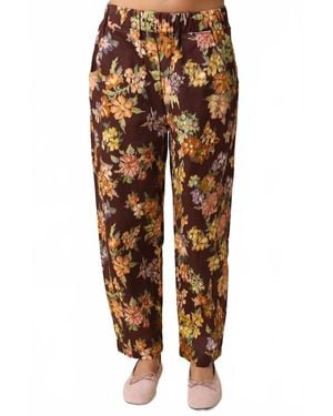 Olivaceous Floral Barrel Pants - Brown