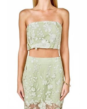 Endless Rose Strapless Floral Embroidered Top - Green