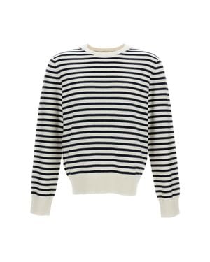 A.P.C. And Striped Cotton-Blend Sweater With Ribbed Detailing - Black