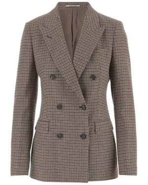 Tagliatore Wool-Blend Checked Double-Breasted Blazer - Brown