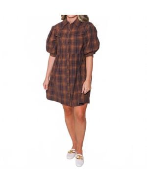 Ivy Jane Ombre Plaid Snap Dress - Brown