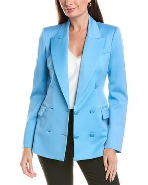 Oscar de la Renta Double-Breasted Silk-Lined Wool Blazer - Blue