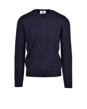 Alpha Studio V-Neck Pullover With Fine Knit Texture And Ribbed Details - Blue