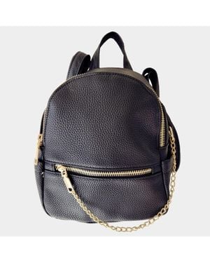 Fashnzfab Draped Chain Faux Leather Mini Backpack Bag - Black