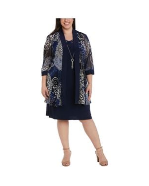 R & M Richards Plus Printed Knee Length Two Piece Dress - Blue