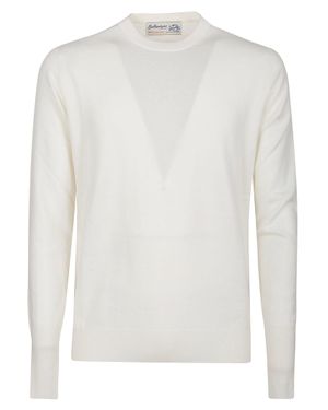 Ballantyne Plain Stitch Cashmere Crew Neck Sweater - White