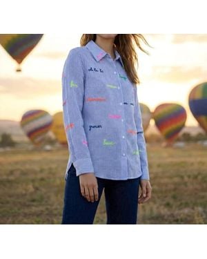 Vilagallo Embroidered Words Shirt - Blue