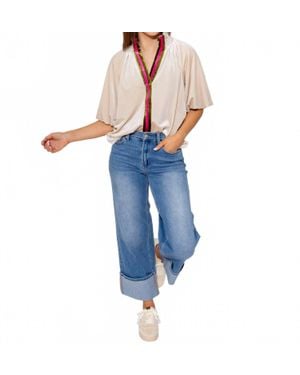 Thml Split Neck Contrast Placket Blouse - Blue