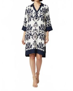 She + Sky Half Sleeve Printed Dress - Blue
