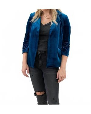 Skies Are Blue Ruched Velvet Blazer - Blue