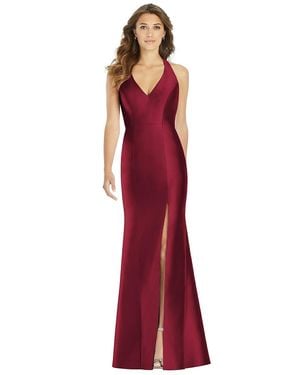 Alfred Sung V-Neck Halter Satin Trumpet Gown - Red
