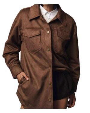 Pilcro The Tillie Relaxed Faux Suede Shacket - Brown