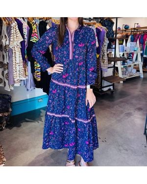 Sincerely Ours Floral Symphony Floral Long Sleeve Dress - Blue