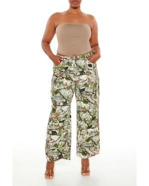 Forever 21 Plus Size Leaf Print Cargo Pants - Green
