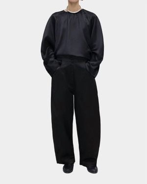 Cordera Satin High Rise Curved Pants - Black