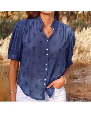 M.A.B.E Frani Embroidered Short Sleeve Top - Blue