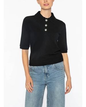 Kinross Cashmere Crystal Button Elbow Sleeve Polo - Black