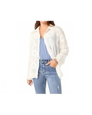 Coco + Carmen Charlene Button Front Embroidered Top - Blue