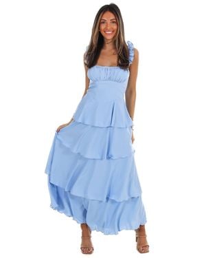 one & only Flutter Away Ruffle Tiered Dress - Blue