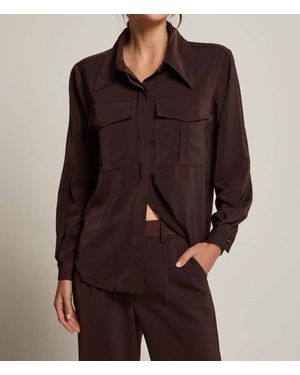 Crescent Neveah Cargo Button Up Top - Brown