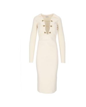 Elisabetta Franchi Knit Knee-Length Accents Day Dress - White