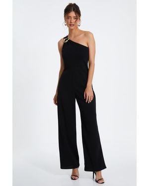 Quiz One-Shoulder Scuba Crepe Jumpsuit With Buckle - Blue