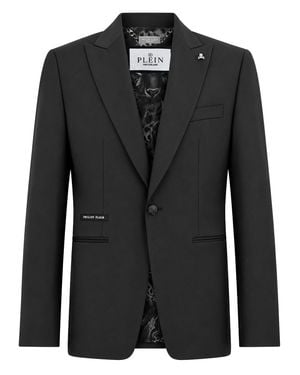 Philipp Plein Wool Regular Fit Blazer Skull Panther - Black