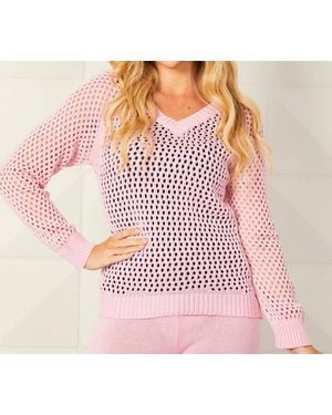French Kyss Crochet V-Neck Top - Pink