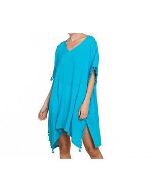 Cotton Bleu Tassel Trim Top - Blue