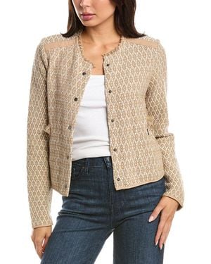 NIC+ZOE Brocade Fringe Knit Jacket - Natural