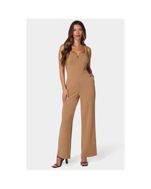 Bebe Scuba Crepe Jumpsuit With Strap - Natural