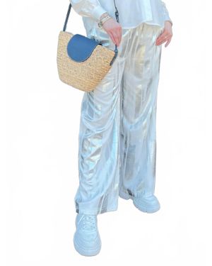 Angela Mara Foil Wide Leg Pants - Blue