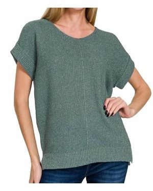 Zenana Center Seam Short Sleeves Knit Top - Green