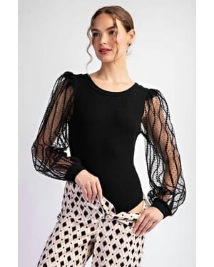 Eesome Midnight Glam Mesh Sleeve Bodysuit - Black