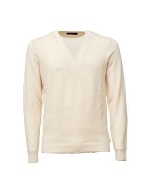 Zanone Textured Honeycomb Knit Sweater With Ribbed Details - Natural