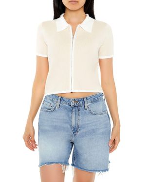 Forever 21 Cropped Sweater-Knit Shirt - Blue