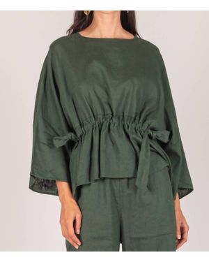Before You Washed Linen Long Sleeve Waist Tie Top - Green