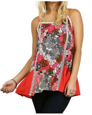 Umgee Floral Spaghetti Strap Lace Tank Top - Red