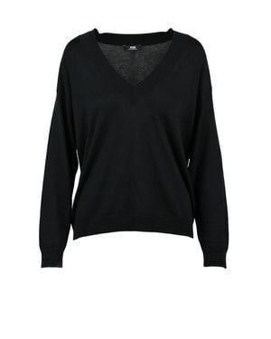 Alpha Studio Silk Cashmere Pullover With V-Neck And Ribbed Details - Black
