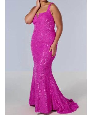 Amarra Notched Neck Sequin Prom Dress - Pink